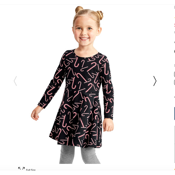 **NWT Children's Place Black W/Candy Cane Christmas Skater Dress - - Picture 3 of 9